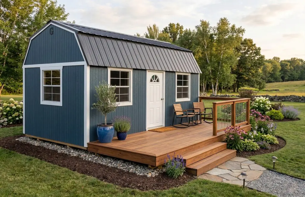 Side Lofted Barn with Landscaping